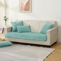 HOKIPO Luxury Pebble Milk Velvet Anti Slip Sofa Cover Mats for L Shape and 1/2/3 Seater Sofa. Make Your Own Sofa Cover Set, 90(D) x 180(L) cm, Fog Blue (AR-5026-AQUA)-image-38