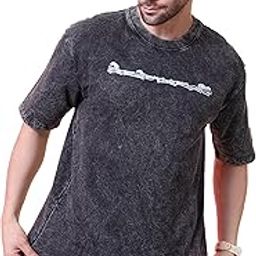 Vintage Acid Wash T-Shirt, Graphic Print Design, Black, Cotton Casual Wear-image-97