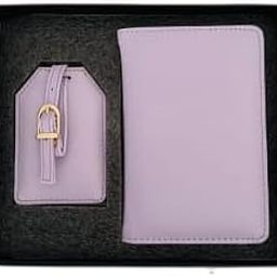 Personalized Leather Passport Cover and Luggage Tag Set, Premium Travel Gift Box (Light Purple)-image-1
