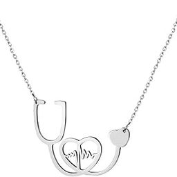 Stethoscope Heartbeat Plus Lifeline Nursing Themed Medical Jewelry Silver Stainless Steel Pendant Necklace Chain For Men And Women-image-68