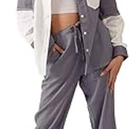 Women's Cotton Co-ord Set Relaxed Fit| Two Piece Suit Top and Pant| Full Sleeves Cord Dress for Ladies| Casual Wear Fashionable for Party (Grey and White)-image-41