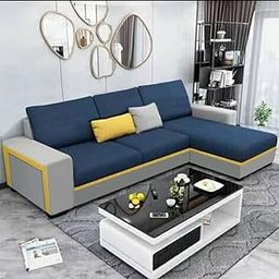 Casacomfort Junold 4 Seater Fabric RHS L Shape Sofa Set (Blue-Light Grey)-image-43