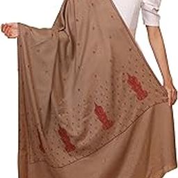 womens Fine Wool shawl, embroidery shawl Paisley self palla design, Taupe-picture-7