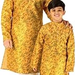 Men's & Boys Silk Printed Father Son Matching Ethnic Wear Kurta Pyjama Set (Combo) B-107-image-2