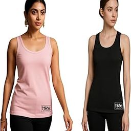 Women's Tank Top Camisole, Cotton Blend, Pack of 2 (in, Alpha, Free Size, Regular, Baby Pink-Black)-image-76