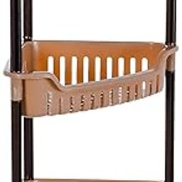 Kuber Industries Multiuses Plastic 3 Tier Triangle Corner Space Saving Storage Organizer Rack Shelf (Brown) -46KM0552-image-0