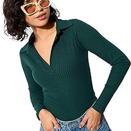 Emerald Rib Polo Style V-Neck Neck Top-image-30