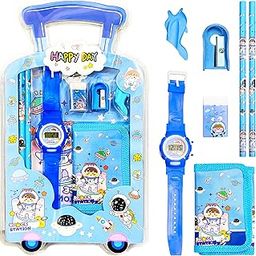 VGRASSP 7 Pcs Stationery Set Toy for Kids - School Supply Kit with Pencil, Eraser, Sharpener, Wrist Watch and Purse - Birthday Return Gift - Color and Design As Per Stock (Pack of 1)-image-59