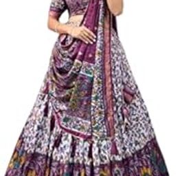 Multicolour Women's Tussar Silk With Foil Print Lehenga choli Set-image-83