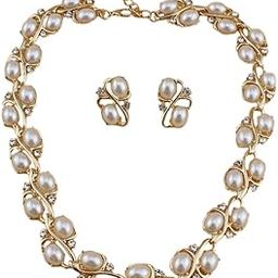 Latest Stylish Design Fancy Pearl Earrings Necklace Jewellery Set for Women (15225s)-image-78