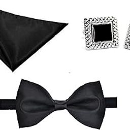 FashMade Elegant Satin Bow, Pocket Square, and Cufflinks Combo Set for Adults and Kids - Perfect for Formal Events, Weddings, and Parties-image-5