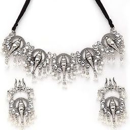 Latest Stylish Traditional Oxidised Silver Necklace Jewellery Set for Women (13126s)-image-78