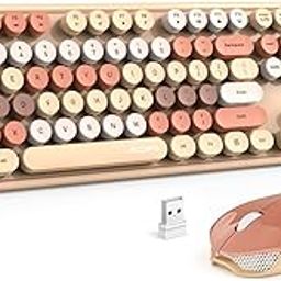 MOFII Wireless Keyboard and Mouse, Milk Tea Colorful Keyboard with Round Keycap, 2.4GHz Full Size Typewriter Keyboard and Computer Mouse, 2-1 USB Receiver for Wireless Mouse and Keyboard Combo-12