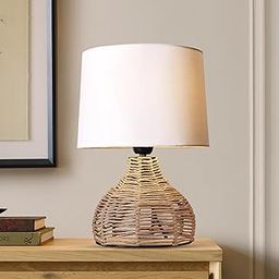 Hastkar Elegant Design Tall Paper Rope Rattan Wicker Look Standard Bedside Table Desk Lamp with Light Beige Fabric Linen Shade (Boho Lamp)-image-88