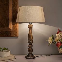 Homesake®Wooden Table Lamp Antique with Shade Empire, Night Bedroom, Bedside Living Room, Corner Table for Living Room, Home Decor Items, Diwali Decoration Items for Home Decor Black-15