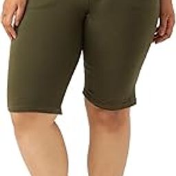 Plus Size Women's 4612NCOLIVE Solid Color Elasticated Cotton Shorts-picture-21
