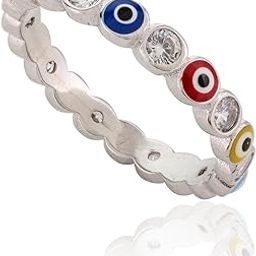 Evil Eye & CZ Cubic Zirconia Silver Ring- Eternity 925 Sterling Silver Ring- Promise Handmade Ring- Protection Diamond Ring-image-24