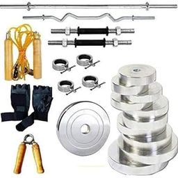 Body Maxx New 10 KG Steel Weight Plate Home Gym Set + 14 Dumbbell Rod + 3 FT CURL Rod + 5 FT Plain Rod (20 MM) + Skipping Rope and All Gym Accessories for Weight Lifting Exercise"-4