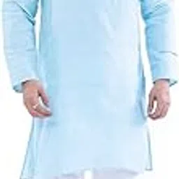 aaryavar Men's Khadie Cotton - Kurta Pyjama Set - Sky Blue Color-picture-20
