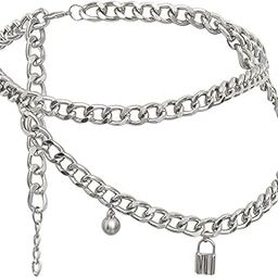Women Body Waist Chain Lock Shape Pendant Belly Chain Adjustable White K-image-10