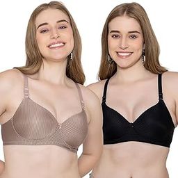 M5508 Women's Soft Padded Full Coverage Striped T-Shirt Bra | Pack of 2-image-1