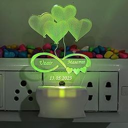 Personalised Couple Name and Date Colour Changing 3D Illusion acrelic LED Night Light Lamp Gift for Wife, for Girlfriend, Boyfriend, Valentine Day, Anniversary.[Multicolour] (Love Name)-18