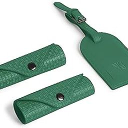 Luggage Accessory Kit for Luggage| Premium Vegan Leather | 1 Luggage Tag and 2 Handle Cover Comes with Vegan Leather Sling Pouch - Green-image-70