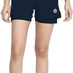 Double Layered Sports Gym Workout Running Shorts for Women Blue 5XL-15