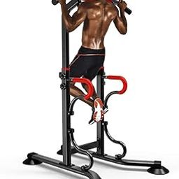 Pull Strap Exercise Power Tower Dip Stantion- Multi-Function Pulls Up & Dip Stand Strength Training Dip Station Adjustable Pulls Up Bar for Full Body Workout Home Gyms (Black, 35.4X 27.6X 88.6)-87