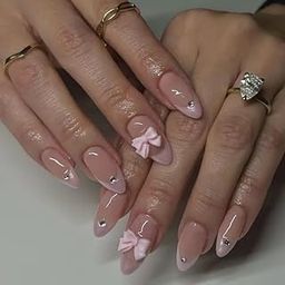 The Pink Truck Artificial Reusable Nails in Elegant Shiny Diamond Pink Bow Design (Set of 24)-image-50
