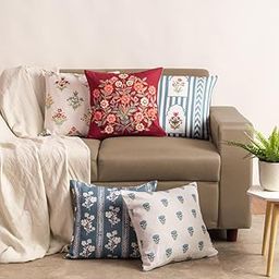 haus & kinder Digital Printed 100% Cotton Cushion Cover | Duck Cotton Throw Pillow Cushion Cover for Sofa Living Room | 16inch x 16inch | Regal Grace (Pack of 5)-image-25