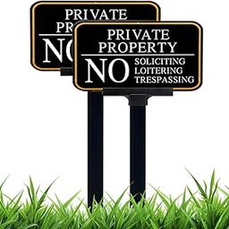Large Private Property No Soliciting Yard Sign With Stake, No Soliciting Sign for House, Durable Aluminum with UV Ink, 14x10 inch/37 inch Height, Weatherproof, Anti-Rust Fiberglass Pole, Easy-53