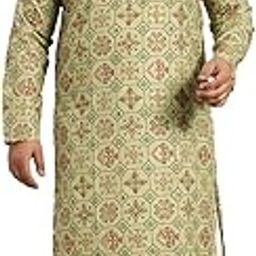 PLUS (Since 1958) Men's Cotton Linen Yellow and Multi Printed Kurta and White Pyjama Set-image-50