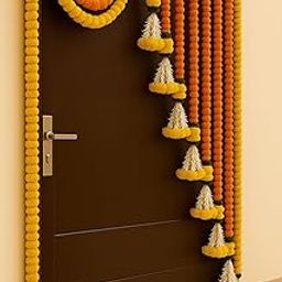 RR Crafts Marigold Flower Full Door Decoration (Size 5 FT / 60 Inch)|Decoration Items for Home, Main Door, Mandir,Event |Thoranam for Entrance Door, Torans for Entrance Door-image-2
