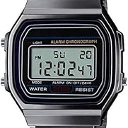 Digital Watch with LCD Display, Alarm Chronograph, Water Resistant, Stainless Steel Band, Black-100