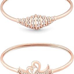 Set of 2 Rose Gold Cubic Zirconia Contemporary Brass Kada Bracelets For Women-ZPFK13376-83