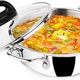 The Indus Valley Triply Stainless Steel Deep Kadai with Glass Lid | 22.2cm/8.7 inch, 1.5Ltr, 1.38kg | Induction friendly | Nonstick 3-Layer Body, 100% Pure & Toxin-free,Silver-image-48