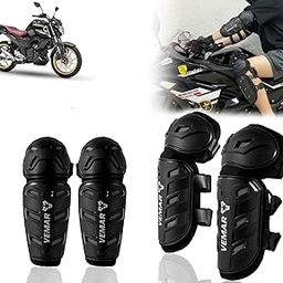 Auto Pearl Motorcycle Knee Shin Guards Elbow Pads, 4 in 1 Monstor Style Knee Shin Safe Protection Armor for Moto Cycling Racing compatible with V3 BS6 (Black, 4Pcs)-86