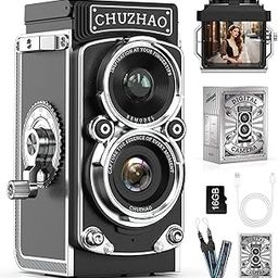 TURNRISE Mini Vintage Digital Camera - Portable Twin-Lens Small Pocket, TLR Style Retro Point and Shoot 1080P FHD, 16 GB Card 12MP Autofocus Vlogging Camera for Beginners Teens Boys & Girls-19