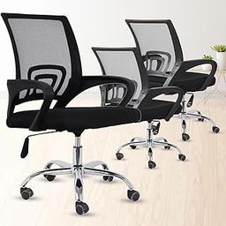 Casa Copenhagen (Pack of 3 Ergonomic Desk Mesh Computer Chair with Lumbar Support Armrest Executive Rolling Swivel Adjustable Mid Back Office Chair - Coal Black-image-82