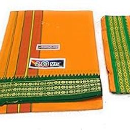 Krishna Pet Men's Cotton Dhoti 2.00 Mts and Towel 2.00 Mts (Pack of 2 Piece Colour:Haldi-Yellow-40