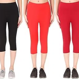 diaz Women Cotton Stretchable Capri | Slim/Regular Fit | Breathable Yoga, Gym & Lounge Wear | Mid-Waist Stretchable 3/4 Length Leggings with Wide Waistband – Pack of 3-picture-39