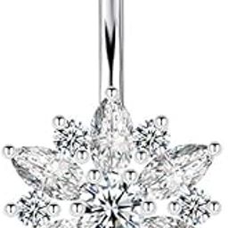 Full Diamond Zircon Flower Belly Button Ring | Titanium Steel Navel Piercing Jewelry for Women-image-14