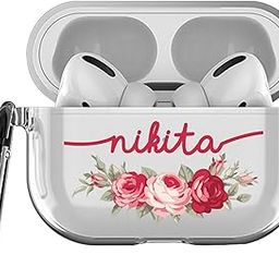 Mitzvah Customized Transparent Clear Airpods Pro Case with Name Personalised Airpod Pro Cover with Keychain for Airpods Pro 1st and 2nd Generation (Airpods Pro 2, Rose Trail-Name)-13