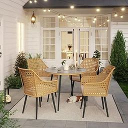 DEVOKO 5 Piece Rattan Wicker Outdoor Dining Set with Waterproof Cushions & Table for Indoor, Poolside, Lawn, Backyard, Garden, Terrace, Balcony (Beige & Cream) Table Without Glass Top-picture-29