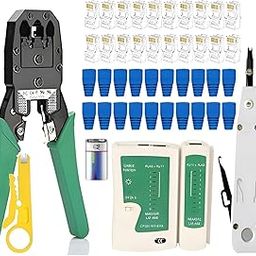 XIKKART Crimping Tool RJ45 | Tool Kit | Wire Stripper And Cutter, Krone Tool, Network Cable Tester Kit, 9v battery, 20PCS RJ45 CAT5 CAT5e Cat6 Connectors, 20PCS Strain Relief Boot Covers, Combo Kit-picture-22