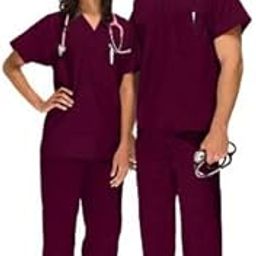 Primestore Unisex Scrub Suit set V-Neck 3 Pocket Top and Cargo Type Trouser (40-L, purple)-picture-37