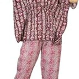 KAVERI KREATIONS Women's Cotton Printed Short Kaftan with Pants | Comfortable Free Size Kaftan Top & Bottom Set with Pocket (Burgundy)-17