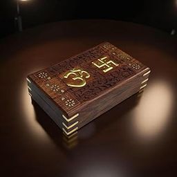 Imperial Wooden Art®HandcraftedWooden OM Box for Good Luck| Jewellery Box| Decorative Case| For Women, Necklaces, cash, gold (10X6 Pure Sheesham Wood) Wooden Organizer Floral Mughal Carving 10X6 INCH-image-68