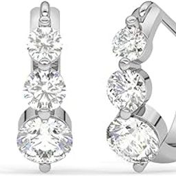 925 Sterling Silver 3 stones Hoop and Huggies Bali Earrings | Rhodium Plated, Swiss Zirconia | Gift for Women & Girls-image-18